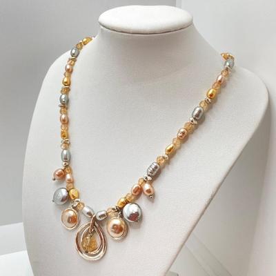 LOT 89: Fashion Jewelry - Pair of Hoop Earrings with Monet Necklace