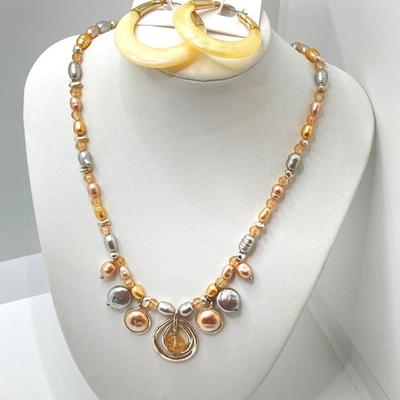 LOT 89: Fashion Jewelry - Pair of Hoop Earrings with Monet Necklace