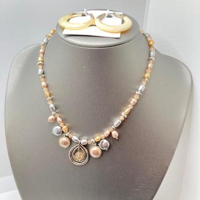 LOT 89: Fashion Jewelry - Pair of Hoop Earrings with Monet Necklace