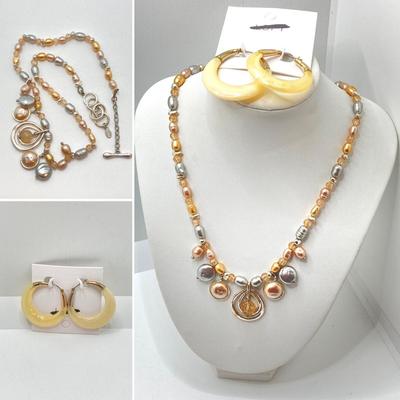 LOT 89: Fashion Jewelry - Pair of Hoop Earrings with Monet Necklace