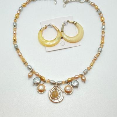 LOT 89: Fashion Jewelry - Pair of Hoop Earrings with Monet Necklace