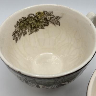 LOT 102: Vintage Johnson Bros., "The Friendly Village" Teacups (6) & Saucers (7), Franciscan "Poppy" Saucers (4)