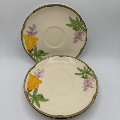 LOT 102: Vintage Johnson Bros., "The Friendly Village" Teacups (6) & Saucers (7), Franciscan "Poppy" Saucers (4)