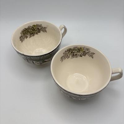 LOT 102: Vintage Johnson Bros., "The Friendly Village" Teacups (6) & Saucers (7), Franciscan "Poppy" Saucers (4)