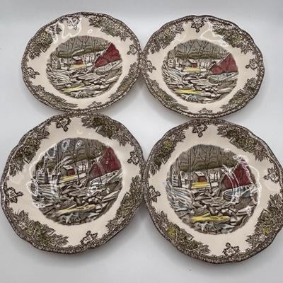 LOT 102: Vintage Johnson Bros., "The Friendly Village" Teacups (6) & Saucers (7), Franciscan "Poppy" Saucers (4)