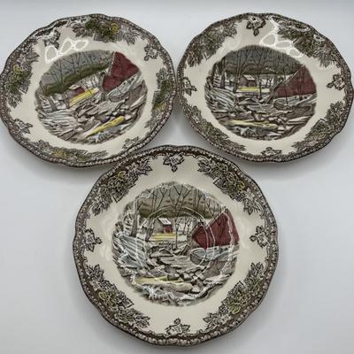 LOT 102: Vintage Johnson Bros., "The Friendly Village" Teacups (6) & Saucers (7), Franciscan "Poppy" Saucers (4)
