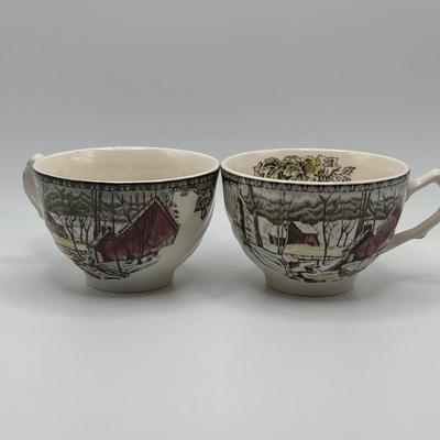 LOT 102: Vintage Johnson Bros., "The Friendly Village" Teacups (6) & Saucers (7), Franciscan "Poppy" Saucers (4)