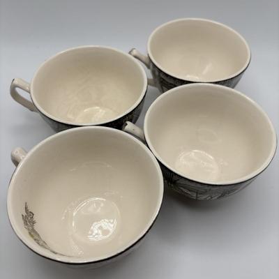 LOT 102: Vintage Johnson Bros., "The Friendly Village" Teacups (6) & Saucers (7), Franciscan "Poppy" Saucers (4)