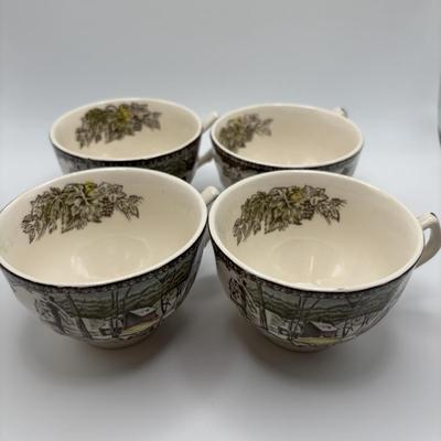 LOT 102: Vintage Johnson Bros., "The Friendly Village" Teacups (6) & Saucers (7), Franciscan "Poppy" Saucers (4)