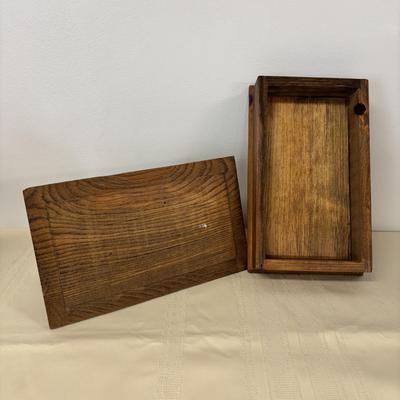 LOT 111: Wooden Duck Decoy Box, Mallards in Flight Avon Serving Tray and Leather Wrapped Vessel/Vase-Italy