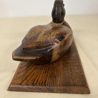 LOT 111: Wooden Duck Decoy Box, Mallards in Flight Avon Serving Tray and Leather Wrapped Vessel/Vase-Italy