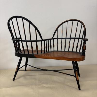 LOT 113: Rae Dunn Artisan Collection "Love" Lamp, Windsor Style Doll Gossip Bench, Signed & Dated Pressed Flower Wall Art...