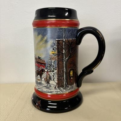 LOT 114: Vintage Western Germany Stein (1.5 liters) & 1992 Budweiser Christmas Steins (5)