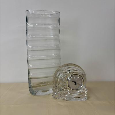 LOT 115: Lenox Ovations Crystal Azar Swirl Quartz Desk Clock & Large Unique Vase Made in Poland