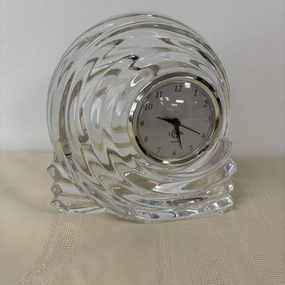 LOT 115: Lenox Ovations Crystal Azar Swirl Quartz Desk Clock & Large Unique Vase Made in Poland
