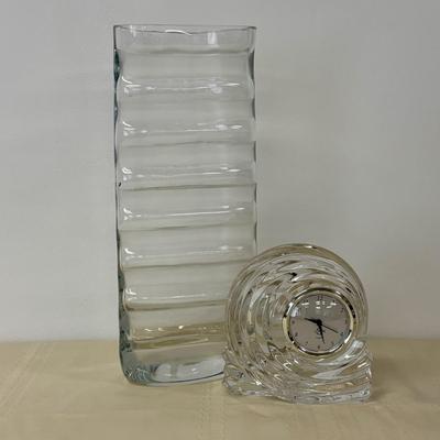 LOT 115: Lenox Ovations Crystal Azar Swirl Quartz Desk Clock & Large Unique Vase Made in Poland
