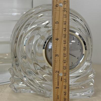 LOT 115: Lenox Ovations Crystal Azar Swirl Quartz Desk Clock & Large Unique Vase Made in Poland