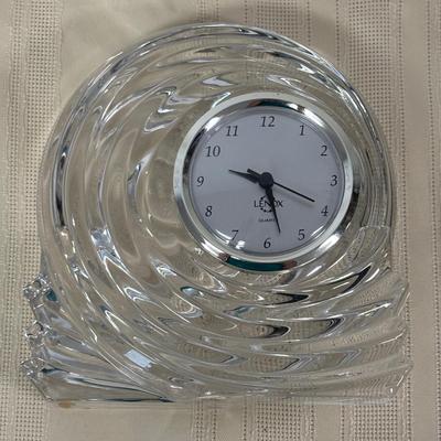 LOT 115: Lenox Ovations Crystal Azar Swirl Quartz Desk Clock & Large Unique Vase Made in Poland