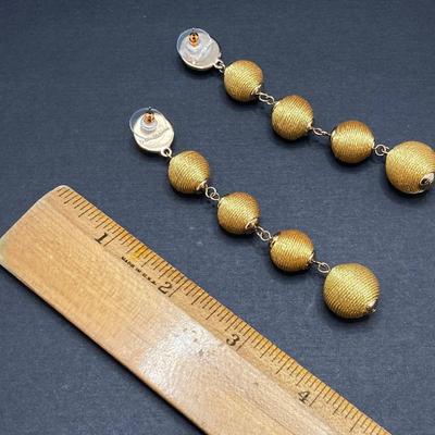 LOT 120: Gold Tone Hand Jewelry / Ring Holder with Collection of Earrings - Kenneth Cole, Baublebar and More
