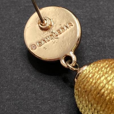 LOT 120: Gold Tone Hand Jewelry / Ring Holder with Collection of Earrings - Kenneth Cole, Baublebar and More