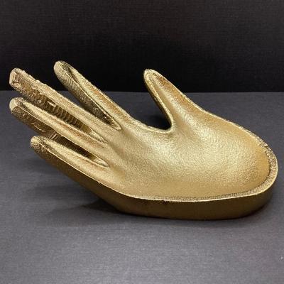 LOT 120: Gold Tone Hand Jewelry / Ring Holder with Collection of Earrings - Kenneth Cole, Baublebar and More
