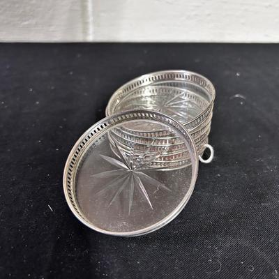Set of 6 glass / silver coasters