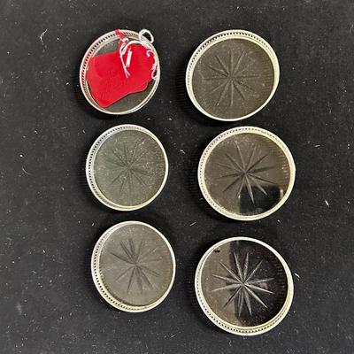 Set of 6 glass / silver coasters