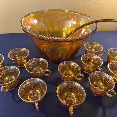 CARNIVAL GLASS PUNCHBOWL SET