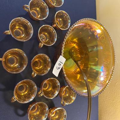 CARNIVAL GLASS PUNCHBOWL SET