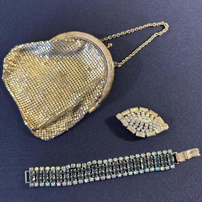 MESH PURSE, COSTUME JEWEL LOT