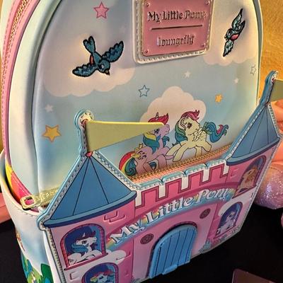 LOUNGEFLY MY LITTLE PONY BACKPACK & RAINBOW UNICORN CARRIED AWAY BAGS LOT