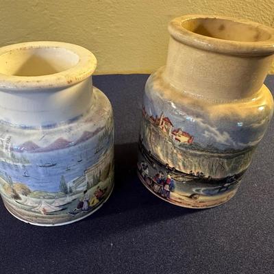 ANTIQUE PRATT WARE PASTE JAR PAIR