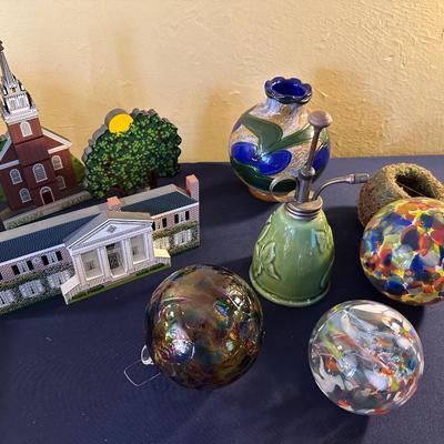 ONE EARED COW ART GLASS, WOODEN HOUSE LOT