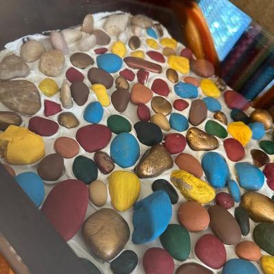 GLASS TOP ROCK ART BENCH TABLE