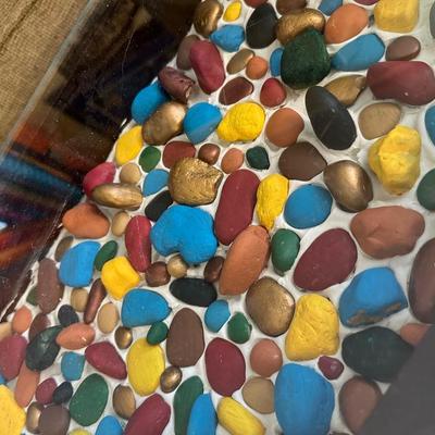 GLASS TOP ROCK ART BENCH TABLE