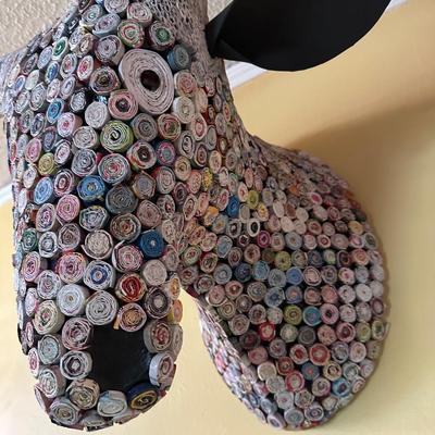 FOLK ART ROLLED PAPER BULL BUST