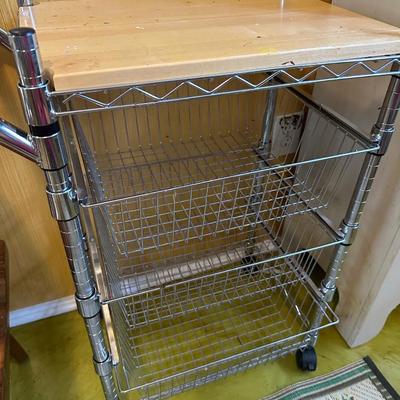 METAL ROLLING CART, PINK CHAIR