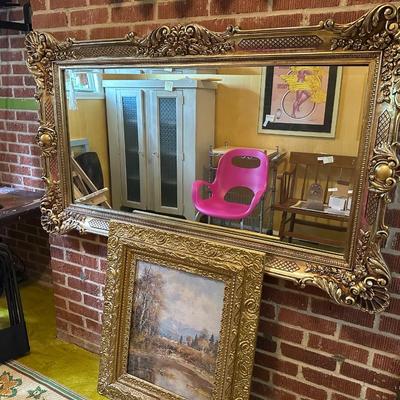 GOLD MIRROR, FRAMED LANDSCAPE