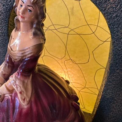 LM Fielack lady and dog chalkware tv lamp