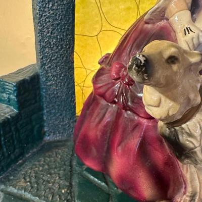 LM Fielack lady and dog chalkware tv lamp