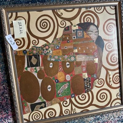 REPRODUCTION "THE EMBRACE" FRAMED ART, MACRAME OWL LOT
