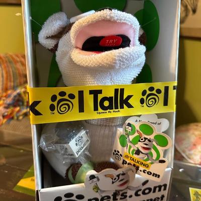 PETS.COM TALKING SOCK PUPPET, PURSE LOT