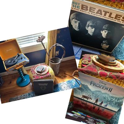 VINYL ALBUMS, CROSLEY RECORD PLAYER, POUF & MORE