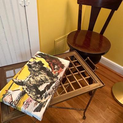 TABLE BASE, CHAIR, DOG ART
