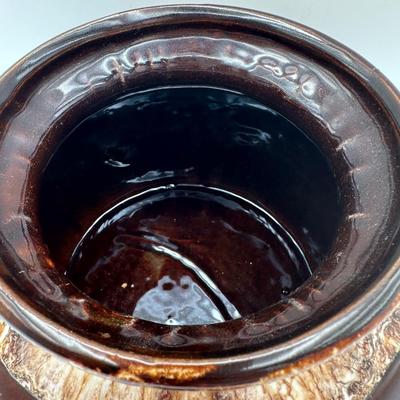 Vintage Roseville Pottery Brown Drip Glaze Bean Crock Pot with Lid
