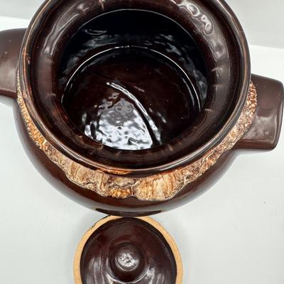 Vintage Roseville Pottery Brown Drip Glaze Bean Crock Pot with Lid