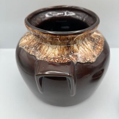 Vintage Roseville Pottery Brown Drip Glaze Bean Crock Pot with Lid