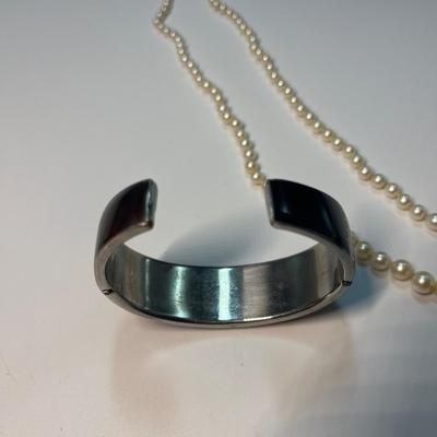 Vintage Pearl necklace & SS Cuff slip on bracelet