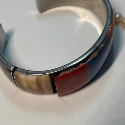 Vintage Pearl necklace & SS Cuff slip on bracelet