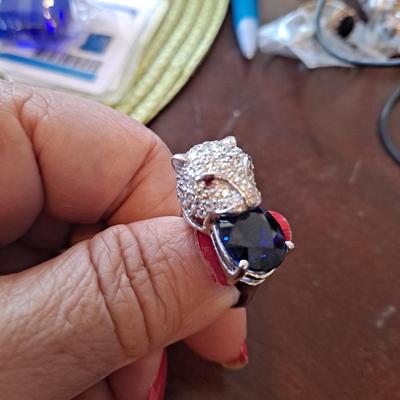 Gleaming Royal Blue Sapphire 8.03Ct 925 Sterling Silver Handmade Leopard Ring